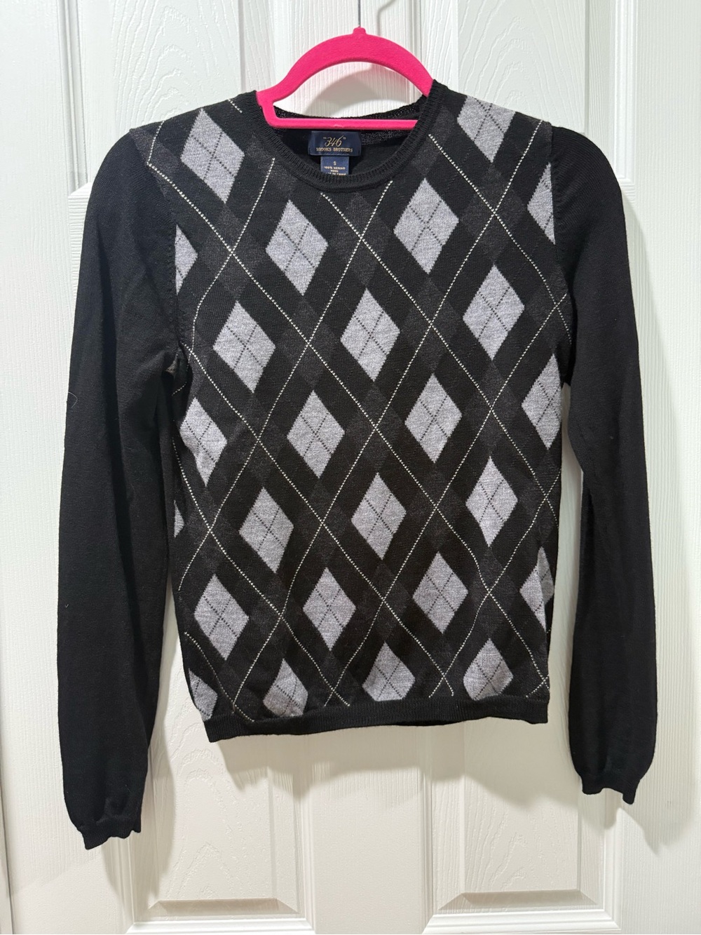 Women’s Brooks Brothers Merino wool Black Argyle Crewneck Sweater - Classic Knit
